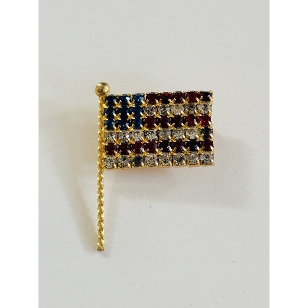 Hobe Signed USA Flag Pin Brooch VTG Crystal Rhinestone High End Estate Jeweled - Picture 3 of 6